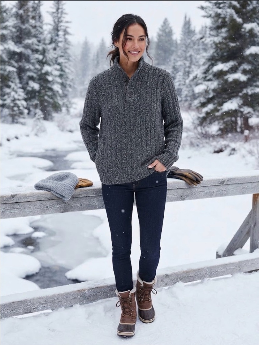 Eddie Bauer Grey Speckled Lambswool Blend Mock Neck Sweater | Size XL